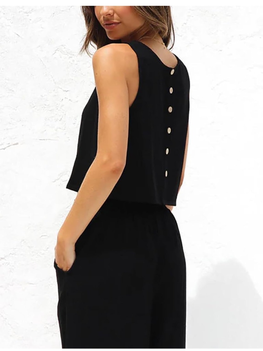 Sleeveless Button Black Tank (L)